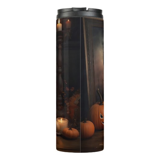 Lhasa Apso Pumpkins Halloween Beängstigend Thermosbecher (Rückseite)