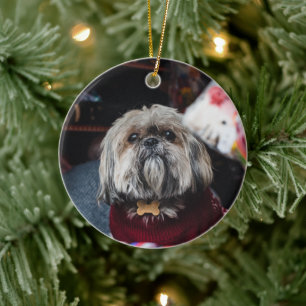 Lhasa apso puppy at Christmas b Keramik Ornament