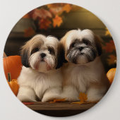 Lhasa Apso Puppy Autumn Delight Pumpkin Button (Vorderseite)