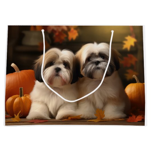Lhasa Apso Puppy Autumn Delight Pumpkin Große Geschenktüte (Vorderseite)