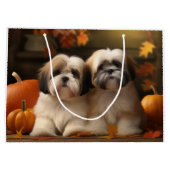 Lhasa Apso Puppy Autumn Delight Pumpkin Große Geschenktüte (Rückseite)