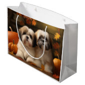 Lhasa Apso Puppy Autumn Delight Pumpkin Große Geschenktüte (Rückseite Schrägansicht)
