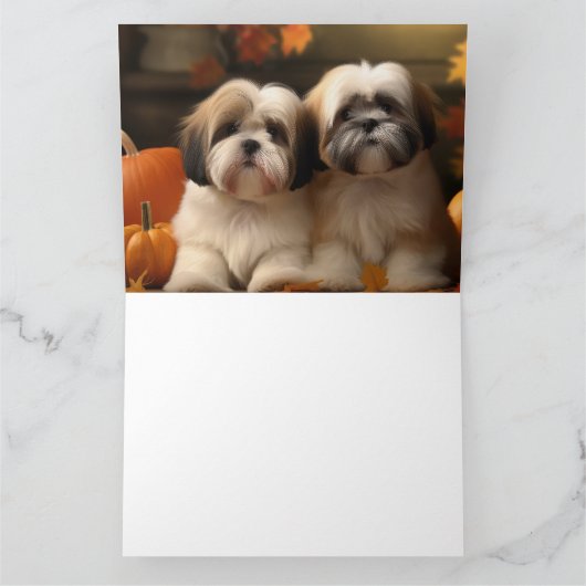 Lhasa Apso Puppy Autumn Delight Pumpkin Karte (Innenseite)