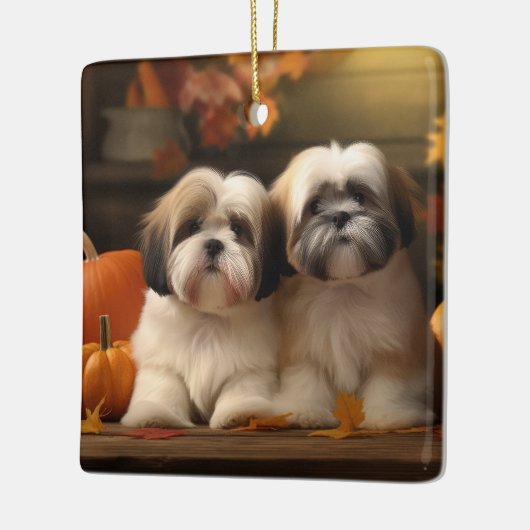 Lhasa Apso Puppy Autumn Delight Pumpkin Keramikornament (Links)
