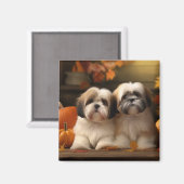 Lhasa Apso Puppy Autumn Delight Pumpkin Magnet (Vorderseite/Rückseite)