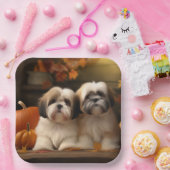 Lhasa Apso Puppy Autumn Delight Pumpkin Pappteller (Party)