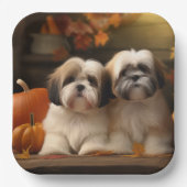 Lhasa Apso Puppy Autumn Delight Pumpkin Pappteller (Vorderseite)