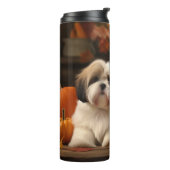 Lhasa Apso Puppy Autumn Delight Pumpkin Thermosbecher (Nach links gedreht)