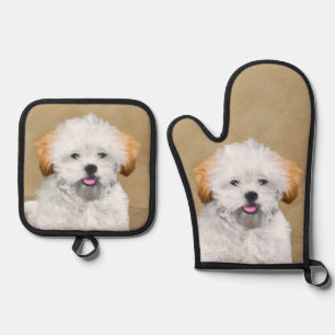 Lhasa Apso Puppy Malerei Niedliche Original Hunde Ofenhandschuh & Topflappen-Set