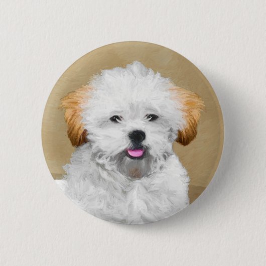 Lhasa Apso Puppy Painting - Niedliche Original Dog Button (Vorderseite)