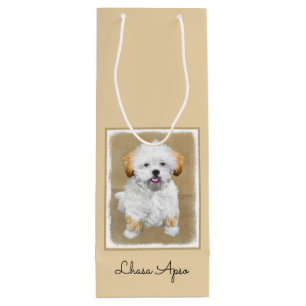 Lhasa Apso Puppy Painting - Niedliche Original Dog Geschenktüte Für Weinflaschen