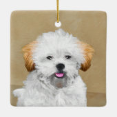 Lhasa Apso Puppy Painting - Niedliche Original Dog Keramikornament (Rückseite)