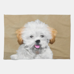 Lhasa Apso Puppy Painting - Niedliche Original Dog Küchentuch