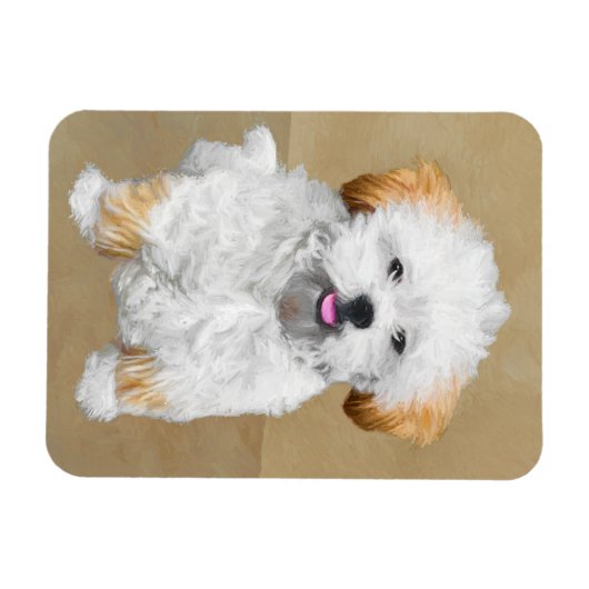 Lhasa Apso Puppy Painting - Niedliche Original Dog Magnet (Horizontal)