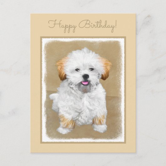 Lhasa Apso Puppy Painting - Niedliche Original Dog Postkarte (Vorderseite)