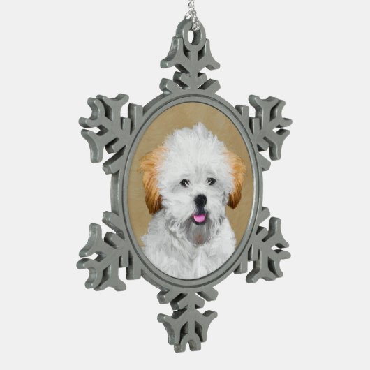 Lhasa Apso Puppy Painting - Niedliche Original Dog Schneeflocken Zinn-Ornament (Links)
