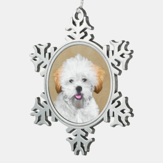 Lhasa Apso Puppy Painting - Niedliche Original Dog Schneeflocken Zinn-Ornament (Rechts)