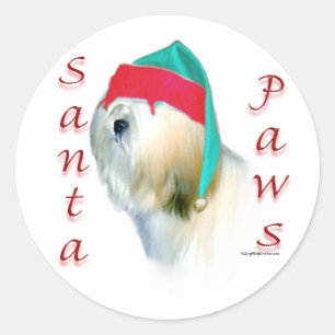 Lhasa Apso Santa Paws Runder Aufkleber