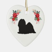 Lhasa Apso Silhouette mit Name Poinsettia Keramik Ornament (Rechts)