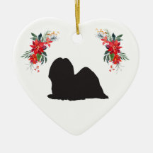 Lhasa Apso Silhouette mit Name Poinsettia