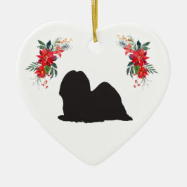 Lhasa Apso Silhouette mit Name Poinsettia Keramik Ornament