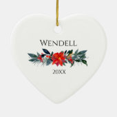 Lhasa Apso Silhouette mit Name Poinsettia Keramik Ornament (Hinten)