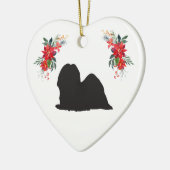 Lhasa Apso Silhouette mit Name Poinsettia Keramik Ornament (Links)