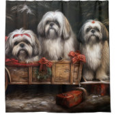 Lhasa Apso Snowy Sleigh Weihnachtsdekor Duschvorhang (Vorderseite)