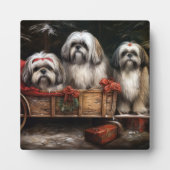 Lhasa Apso Snowy Sleigh Weihnachtsdekor Fotoplatte (Vorderseite)