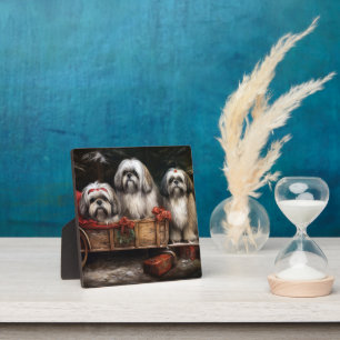 Lhasa Apso Snowy Sleigh Weihnachtsdekor Fotoplatte