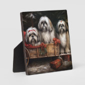 Lhasa Apso Snowy Sleigh Weihnachtsdekor Fotoplatte (Vorderseite)
