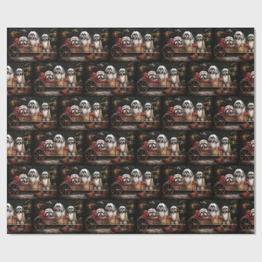 Lhasa Apso Snowy Sleigh Weihnachtsdekor Geschenkpapier (Flach)