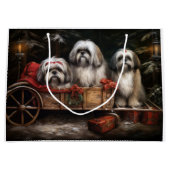 Lhasa Apso Snowy Sleigh Weihnachtsdekor Große Geschenktüte (Vorderseite)