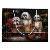 Lhasa Apso Snowy Sleigh Weihnachtsdekor Große Geschenktüte (Rückseite)