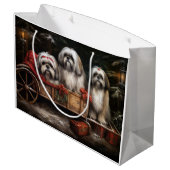 Lhasa Apso Snowy Sleigh Weihnachtsdekor Große Geschenktüte (Rückseite Schrägansicht)