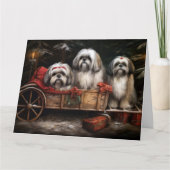 Lhasa Apso Snowy Sleigh Weihnachtsdekor Karte (Vorderseite)