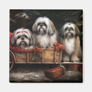 Lhasa Apso Snowy Sleigh Weihnachtsdekor Magnet