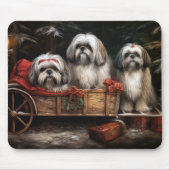 Lhasa Apso Snowy Sleigh Weihnachtsdekor Mousepad (Vorne)