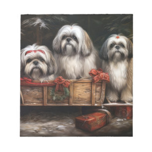 Lhasa Apso Snowy Sleigh Weihnachtsdekor Notizblock
