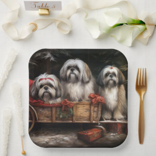 Lhasa Apso Snowy Sleigh Weihnachtsdekor Pappteller