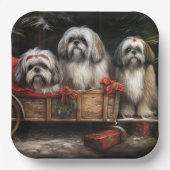Lhasa Apso Snowy Sleigh Weihnachtsdekor Pappteller (Vorderseite)