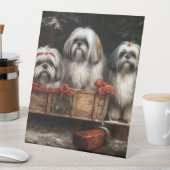 Lhasa Apso Snowy Sleigh Weihnachtsdekor Sockelschild (In Situ)