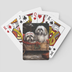 Lhasa Apso Snowy Sleigh Weihnachtsdekor Spielkarten