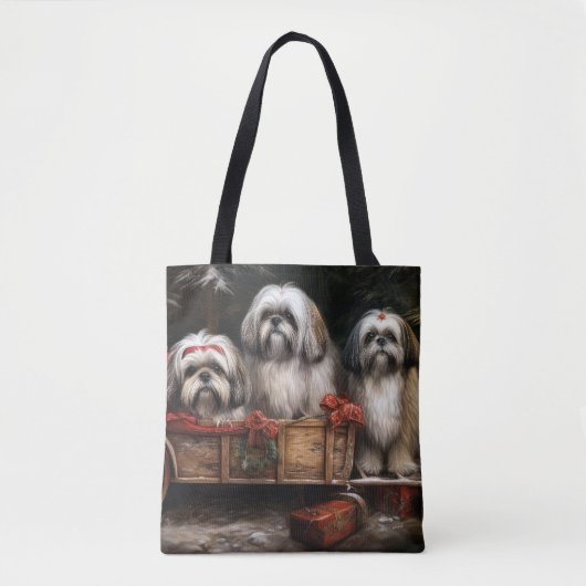 Lhasa Apso Snowy Sleigh Weihnachtsdekor Tasche (Vorderseite)