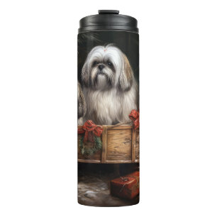 Lhasa Apso Snowy Sleigh Weihnachtsdekor Thermosbecher
