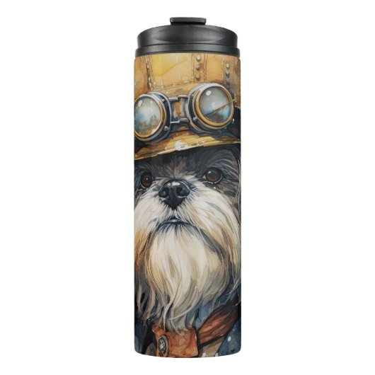 Lhasa Apso Steampunk-Hund Thermosbecher (Vorderseite)