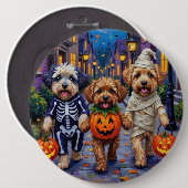 Lhasa Apso Trick-or-Treating in Halloween-Kostümen Button (Vorne & Hinten)