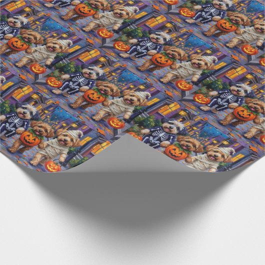 Lhasa Apso Trick-or-Treating in Halloween-Kostümen Geschenkpapier (Ecke)