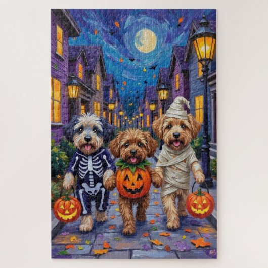 Lhasa Apso Trick-or-Treating in Halloween-Kostümen Puzzle (Vertikal)