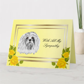 Lhasa Apso und gelber Rosen-Haustier-Verlust Karte